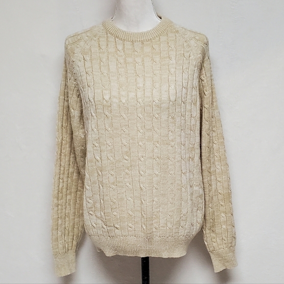 Rare Vintage 60s Onbian Butter Yellow Corded Knit Fisherman Sweater Crewneck Med - Picture 2 of 11